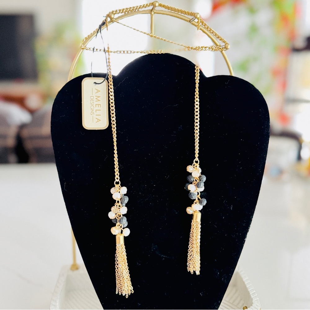 Amelia Design Gold Long Tassel Necklace